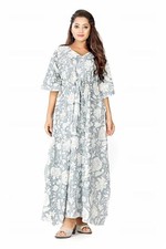 Long Casual Cotton Kaftan Dress Women's Floral Print Maxi Nightgown Boho Robe