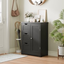 Bathroom Cabinet Freestanding Storgae Floor Cabinet 3 Drawers 1 Shlef Black