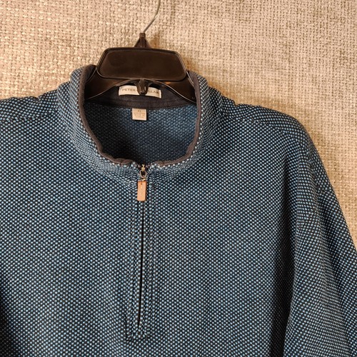 Peter Millar 1/4 Zip Pullover Cotton Sweater Mens XL Blue Black Check Mid-Heavy - Picture 2 of 11