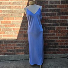 Express Satin V-Neck Downtown Cami Blue Slip Dress Size Medium Slits 