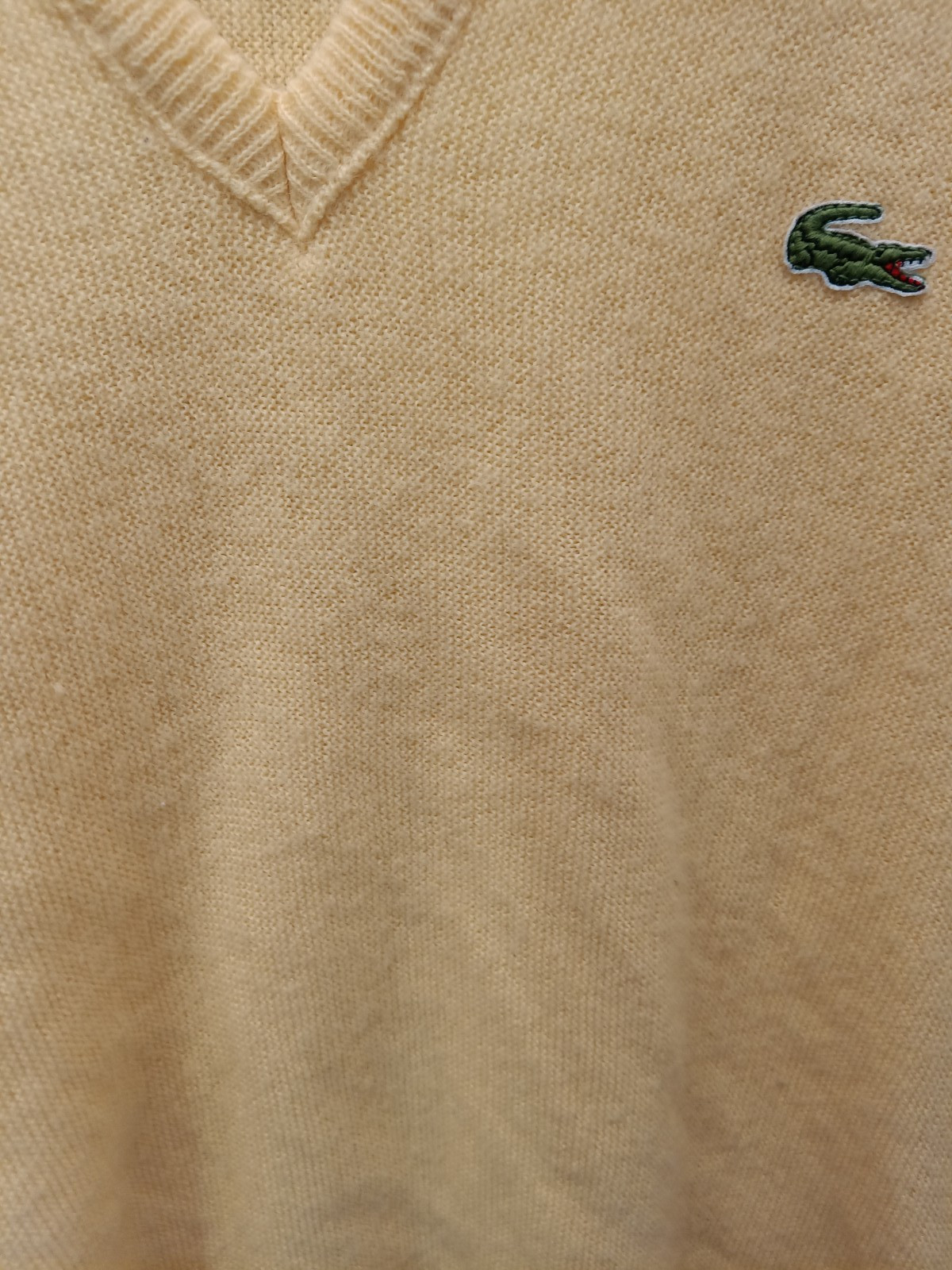 Men's Vintage Light Yellow Izod Lacoste V Neck Sweater U.S.A. M (C946) thumbnail 4