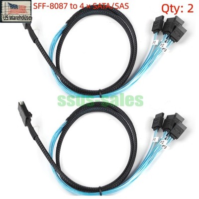 2PCS 1M SFF-8087 36-Pin to 4 SATA/SAS 7-Pin Breakout Cable Server Hard Drive
