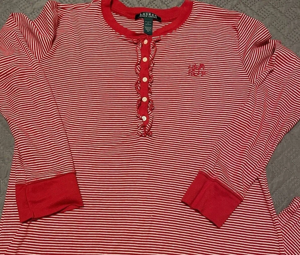 Conjunto de pijama de dos piezas para mujer Lauren Ralph Lauren rojo y blanco a rayas mediano RL Foto 3 de 4