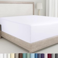 King Size Fitted Sheet White 100 Cotton 400 Thread Count Sateen Deep Pockets