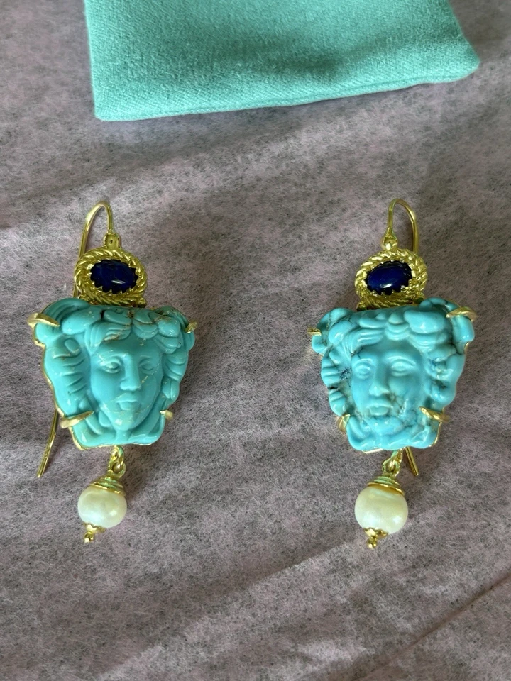 TAGLIAMONTE Design (2068E) 925SS/YGP Venetian Cameo Earrings *Medusa*Reg.$280 - Image 2 of 4