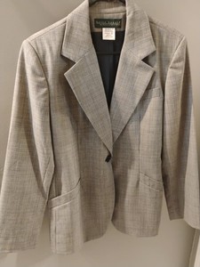 Women's Harve Benard Size 12 Black Grey Glen Plaid Wool One Button Blazer