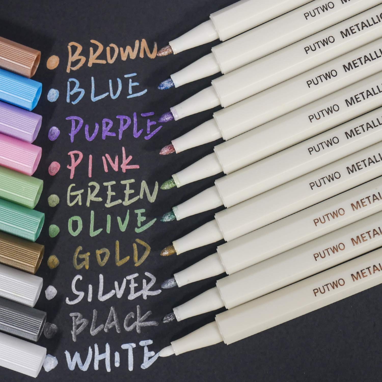 PuTwo Metallic Markers, 10 Assorted Colors Water Proof Metal
