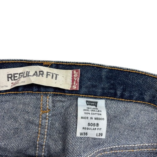 Levis 505 Jeans W36 L29 Mens Dark Blue Regular Straight Fit Vintage Denim - Picture 4 of 7