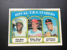 1972 Topps #92 1971 AL ERA Leaders (Vida Blue / Wilbur Wood / Jim Palmer