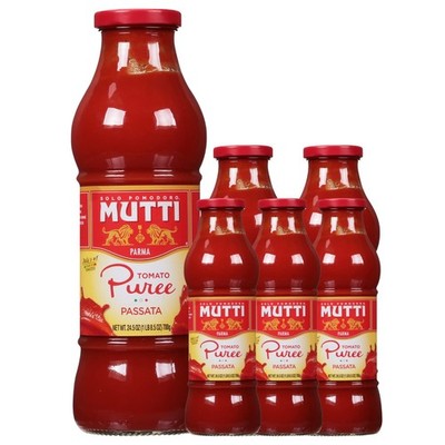 Mutti Tomato Puree (Passata), 24.5 oz. | 6 Pack | 1.5 Pound (Pack of 6), Red