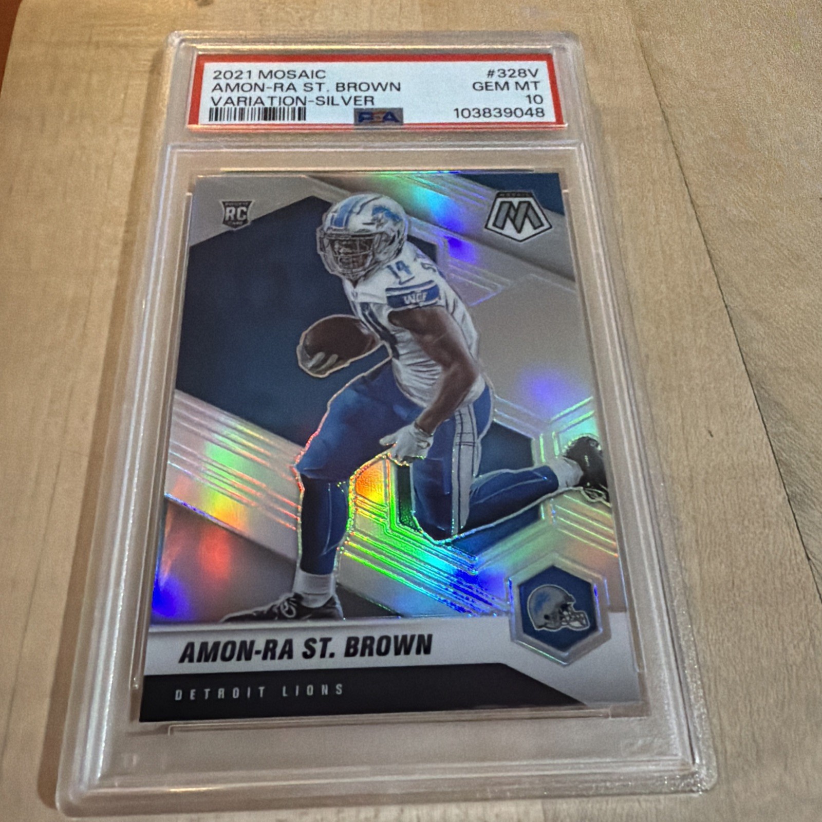 Amon-Ra St. Brown 2021 NFL Mosaic "Variation - Silver Prizm" Rookie #328V PSA 10