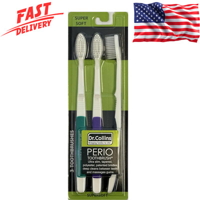 Dr. Collins Perio Toothbrush, (colors vary) 3 Count (Pack of 1)