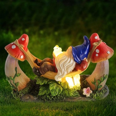 Sinhra Outdoor Garden Gnome Statue,Solar Gnomes Figurine Lying on Swing 