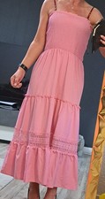Damen Kleid lang rosa trägerlos gesmokt mit ...