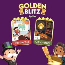 GOLDEN_BLITZ_PIN THE TAIL & OLLIVANDER’S_GOLD_CARD_MONO_-POLY_STICKER