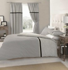Grey duvet set quilt cover pillow cases classic stripe bedding CLEARANCE