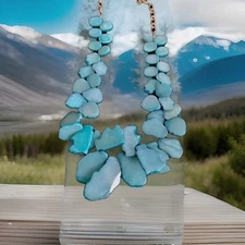 Baublebar faux Turquoise Blue Slices  Statement Necklace raw edges