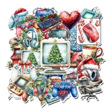 10 Christmas Gamer Stickers Laptops Notebooks Journals Glossy Scrapbooking