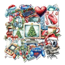 10  Christmas Gamer Stickers Laptops Notebooks Journals Glossy Scrapbooking