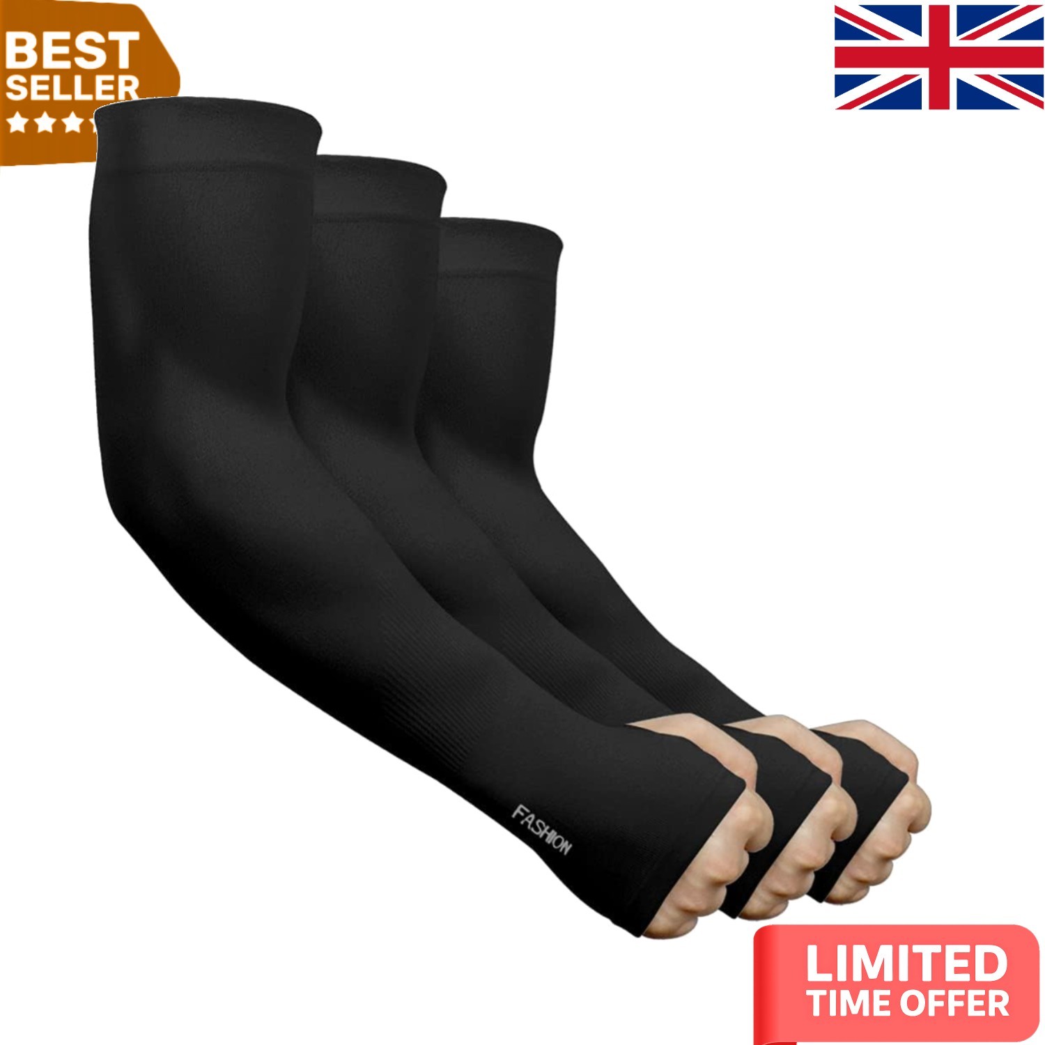 Seamless Black Cooling Arm Sleeves - Ultimate UV Protection for All Activities