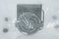 1991 USA World Cup Commemorative Belt Buckle Pewter Finish with Eagle Design