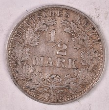 1918-A German 1/2 Mark 2.777g Silver 0.900 