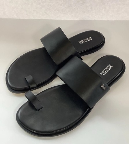 MK Michael Kors August Toe Ring Slide Sandals Womens Size 8 MK Logo Solid Black