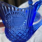 Blue Pressed Glass Creamer Avon Set of 2 Cameo Design And Candle Holder. — photo 3