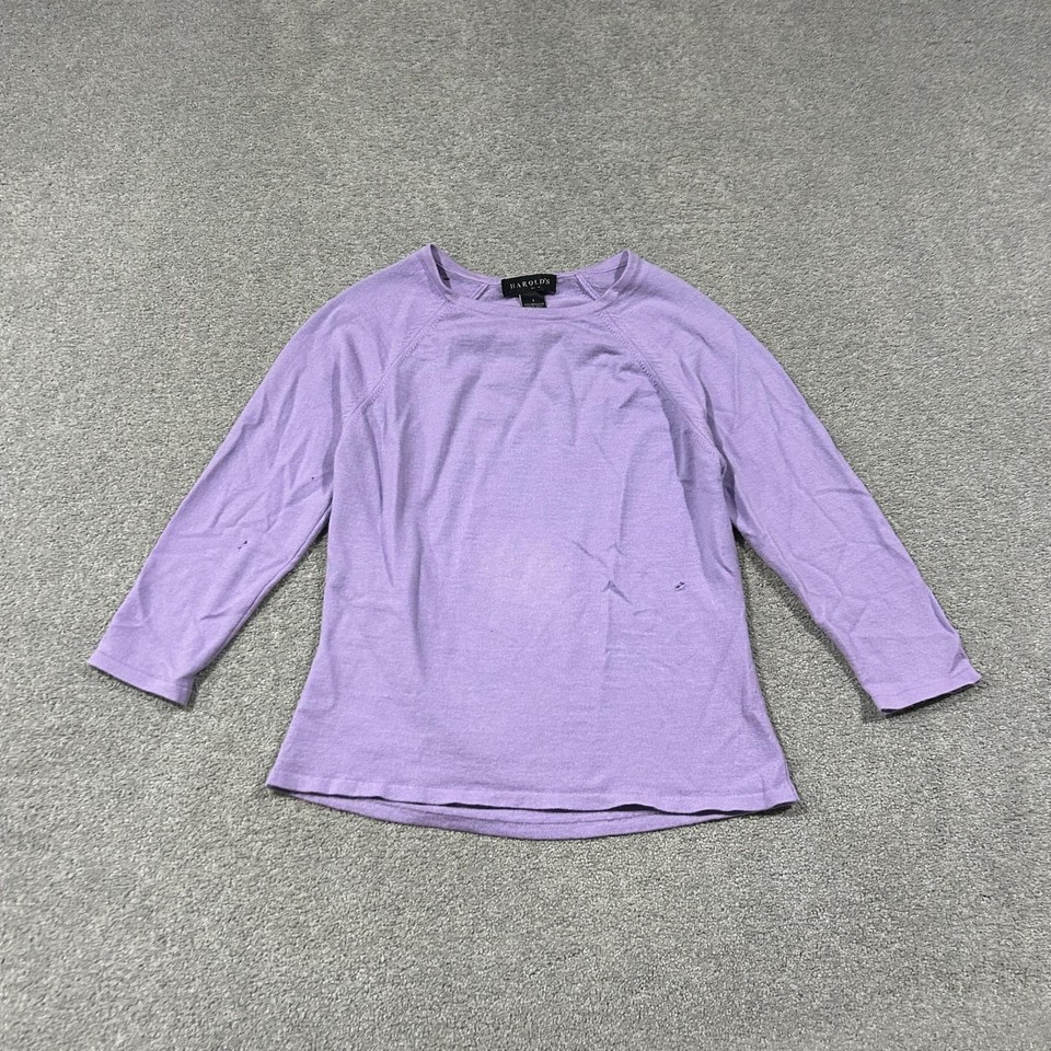 Harolds T-Shirt Size S Purple Merino Wool 3/4 Raglan Sleeve Knit Pullover Casual