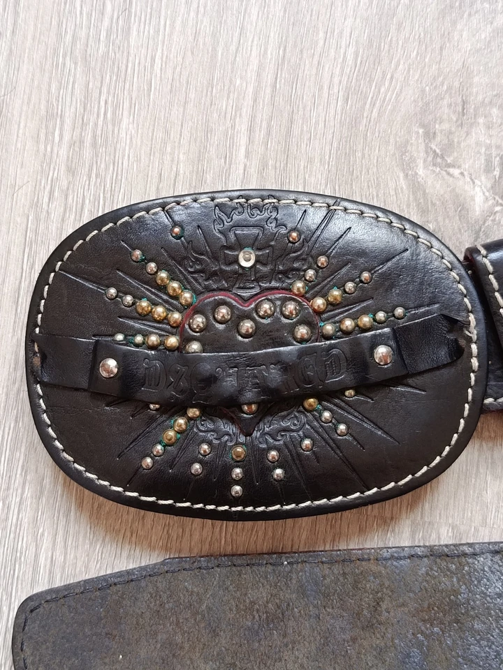 Dsquared Archive 2000s Y2k Black Leather Western Rugged Cowboy Buckle Belt M  Foto 2 de 4