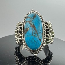 Sterling Silver Ring with Turquoise Ring / Size 6.6 / 25.19 mm Wide