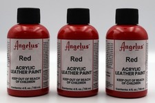 3-PACK Angelus RED Acrylic Leather Paint 4 oz EACH 12 oz Total NEW
