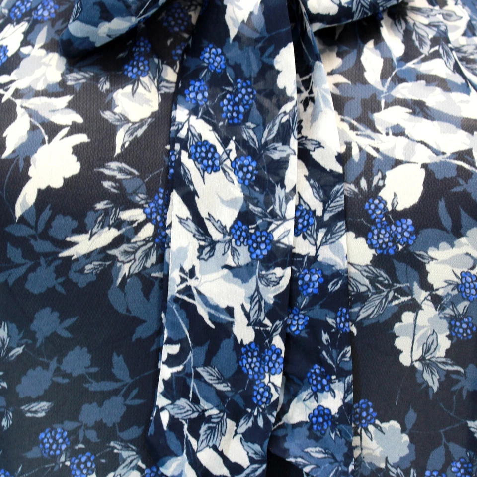 Shoshanna 花卉衬衫大号蓝色透明领带浪漫职业上衣 — 第 4/4 张图片