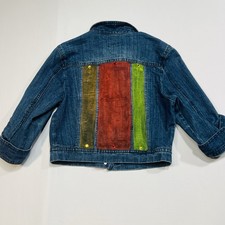 Custom Hand Painted Denim Jacket Highway Jeans M Medium Boho Upcycled Art OOAK