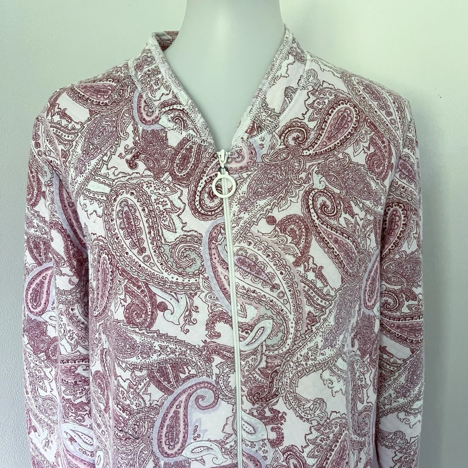 Roupão Miss Elaine Essentials camisola tamanho M rosa paisley acolchoado macio aconchegante para dormir - Imagem 3 de 4