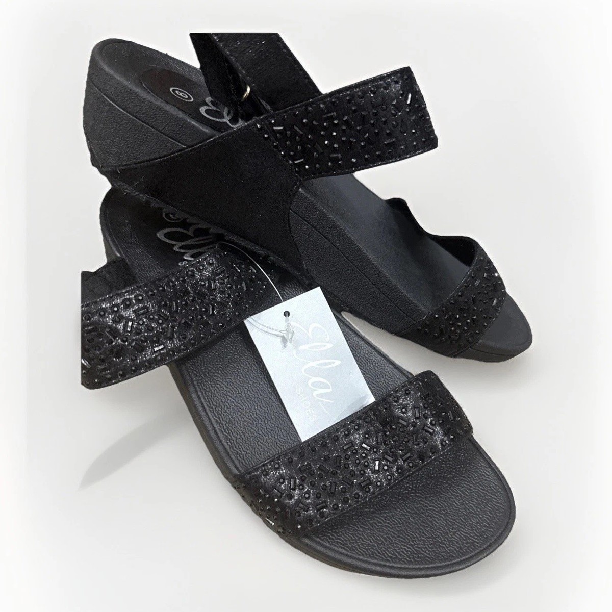 Ella Shoes Black Sequin Sliders Sandals, Brand New With Tags UK