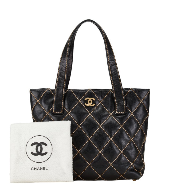 CHANEL Vintage Black Leather Wild Stitch No 7 Handbag Ab Rank