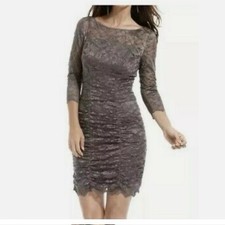 NWT Women’s Eliza J Silver Grey Party Cocktail 3/4 Sleeve Lace Dress Size 10