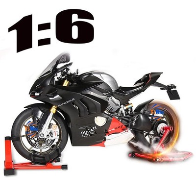 1:6 Panigale V4R Black Diecast Motorcycle w/ Engine Sound Effects - Alloy Model