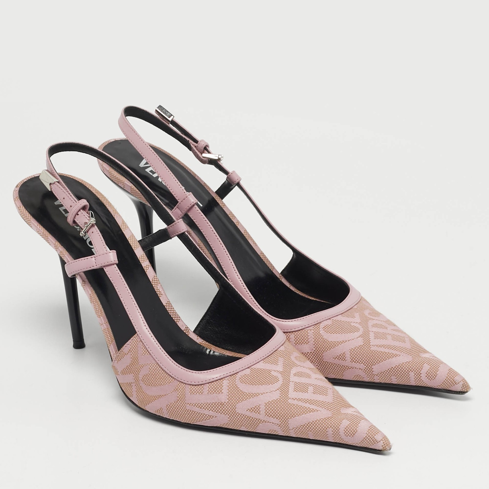 Versace Size 41 Purple Jacquard and Leather Slingback Pumps thumbnail 4