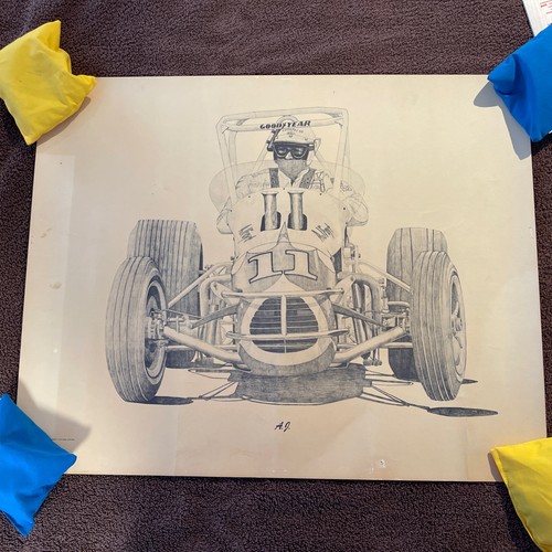  Vintage 1975 AJ FOYT Sprint Car Print Poster 20”x16”  sketch art by Bob Lorton