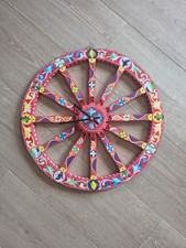 Ruota di carretto siciliano, orologio da parete, dipinta a mano. - Realizzata 