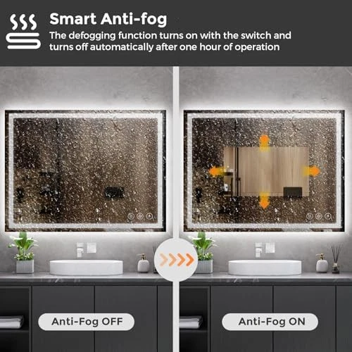  Espelho de banheiro LED 36x48, retroiluminado + iluminado frontal, LED 48"L x 36"W 3 modos de cor - Imagem 4 de 4