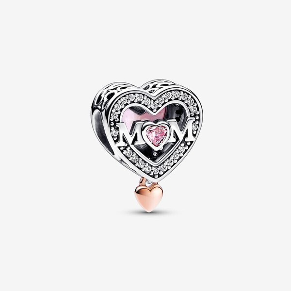 Pandora Charm AnhäNger Bead Herz 925 Sterlingsilber Bicolor Rosa Stein 782653C01-image