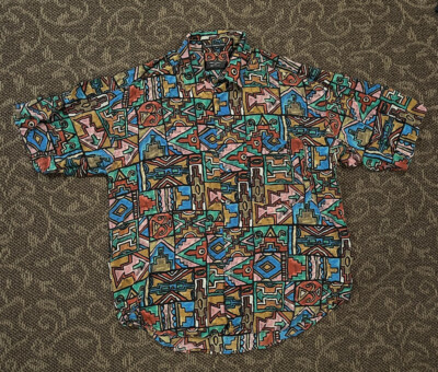 Men s Timney Fowler Vintage Go Silk Short Sleeve Silk Beautiful Pattern Size L 
