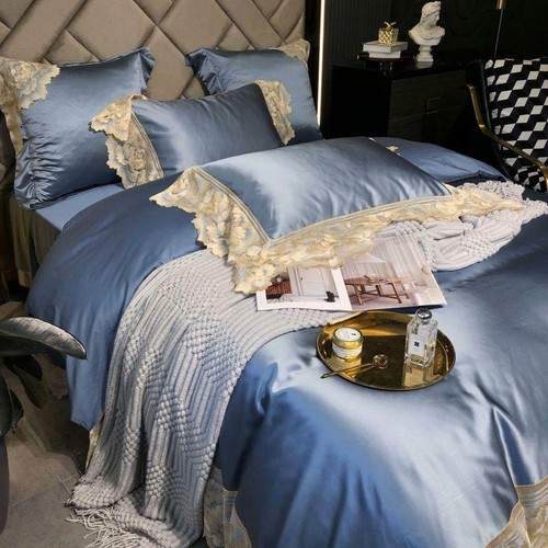 Bedding Set 6pcs Real Silk Cotton Embroidery Bedding Bag Bed Sheet 4 Pillowcases - Picture 3 of 48