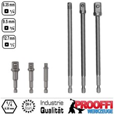 6 tlg Stecknuss Adapter Halter 6-Kant auf 1/4 3/8 1/2" Nuss Kurz + Lang YT-04629