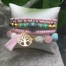 5 PC Handmade Bohemian Beaded Stackable Stretch Bracelet Set New Free Ship 8982
