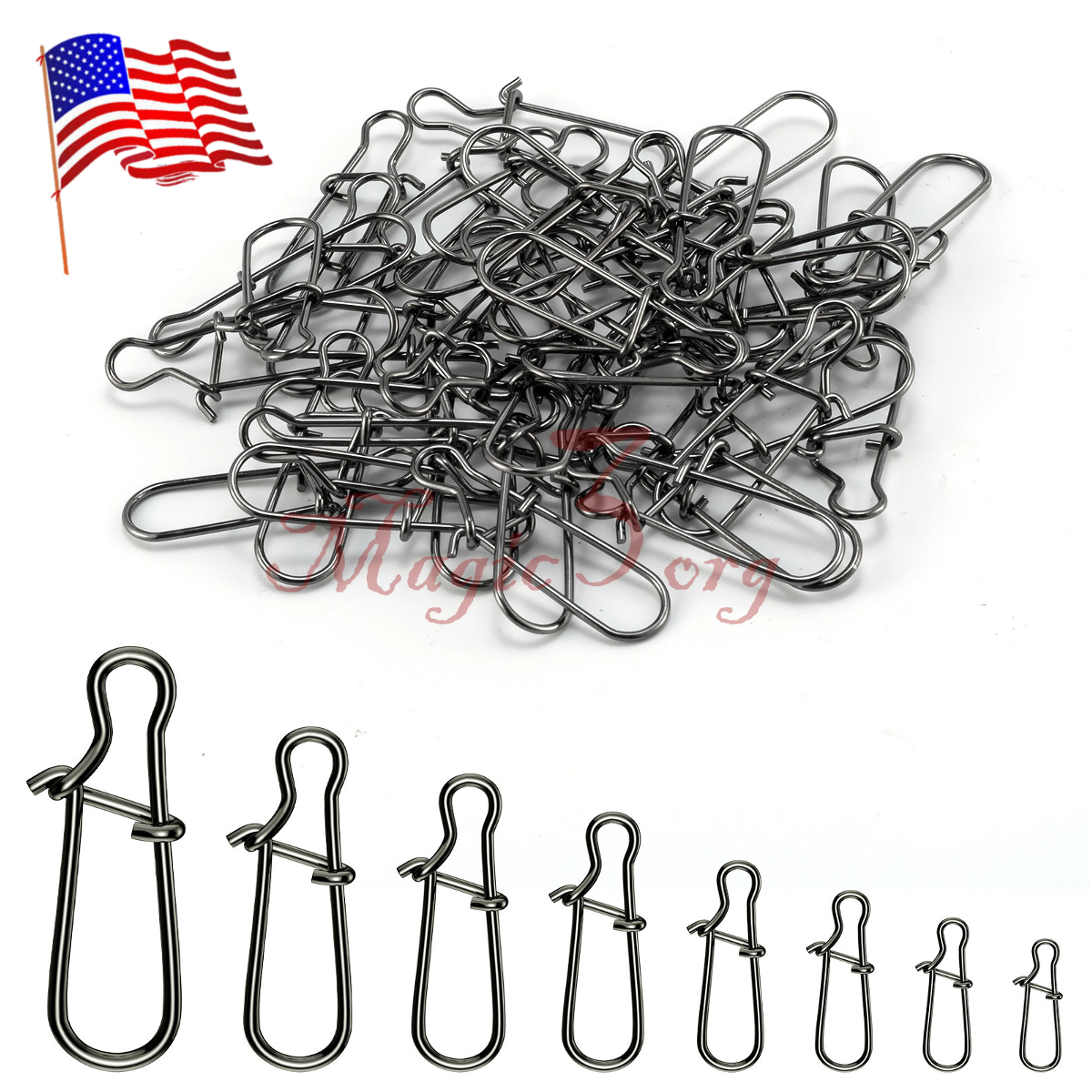 Vishaken 50/100 stks/doos roestvrijstalen haakslot Snap Swivel Solid