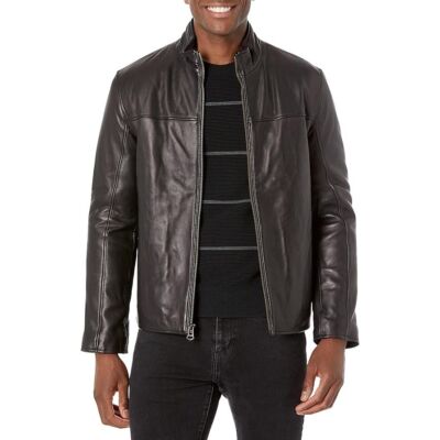 Cole Haan Men's Smooth Lamb Leather Jacket With Convertible Collar